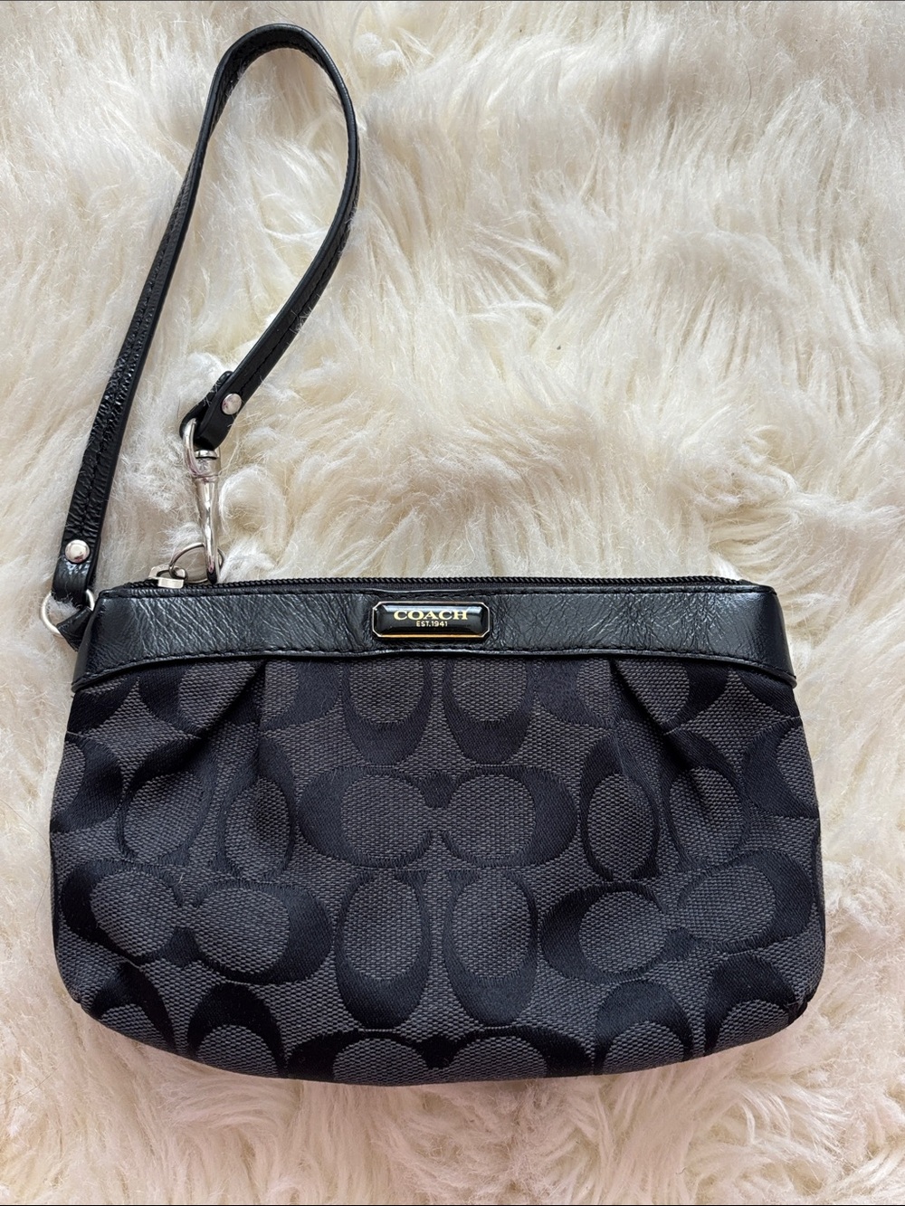 Coach Black Signature Jacquard Wristlet Clutch